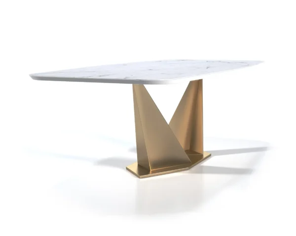 Masa dining alba/aurie din portelan si metal Kairo - imagine 3