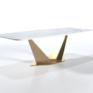 Masa dining alba/aurie din portelan si metal Kairo