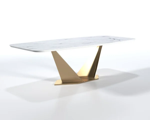 Masa dining alba/aurie din portelan si metal Kairo - imagine 2