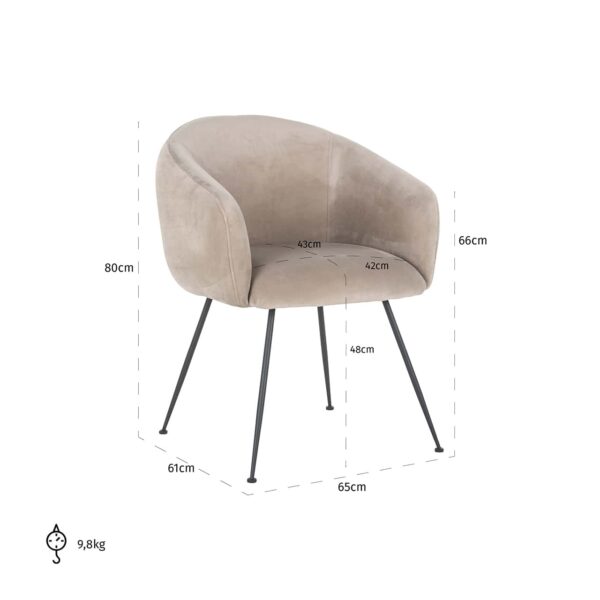 Scaun dining bej din catifea Avanti - imagine 7