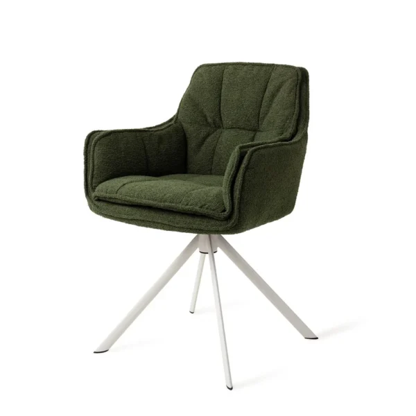 Set 2 scaune dining rotative din tesatura verde/alb Akune - imagine 2