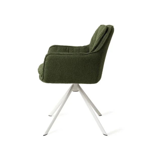 Set 2 scaune dining rotative din tesatura verde/alb Akune - imagine 4
