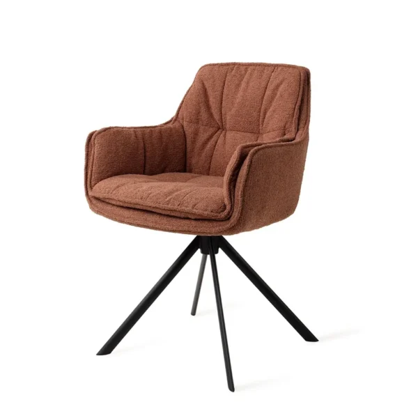 Set 2 scaune dining rotative din tesatura caramiziu/negru Akune - imagine 2