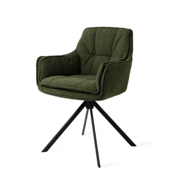Set 2 scaune dining rotative din tesatura verde/negru Akune - imagine 2