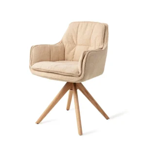 Set 2 scaune dining rotative din tesatura bej/stejar Akune