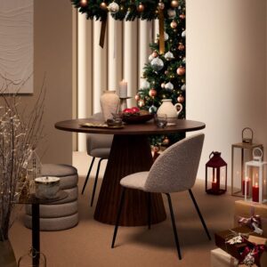 Set 2 scaune dining grej din tesatura boucle Tanya