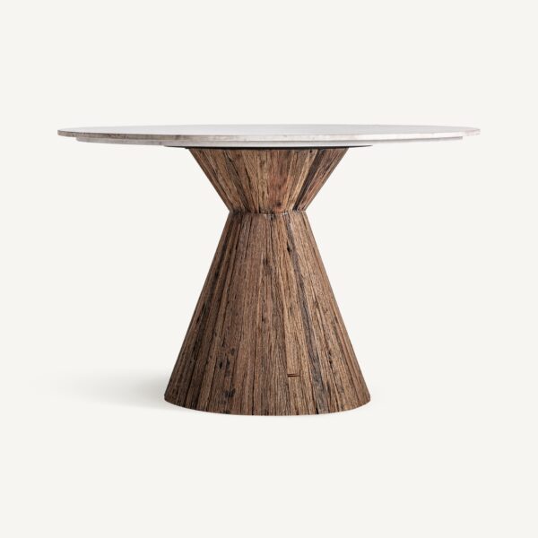 Masa dining rotunda maro/alba din lemn si marmura Ø120 Toigne - imagine 2