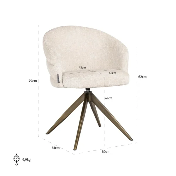 Scaun dining rotativ crem din tesatura chenille Zendaya - imagine 8