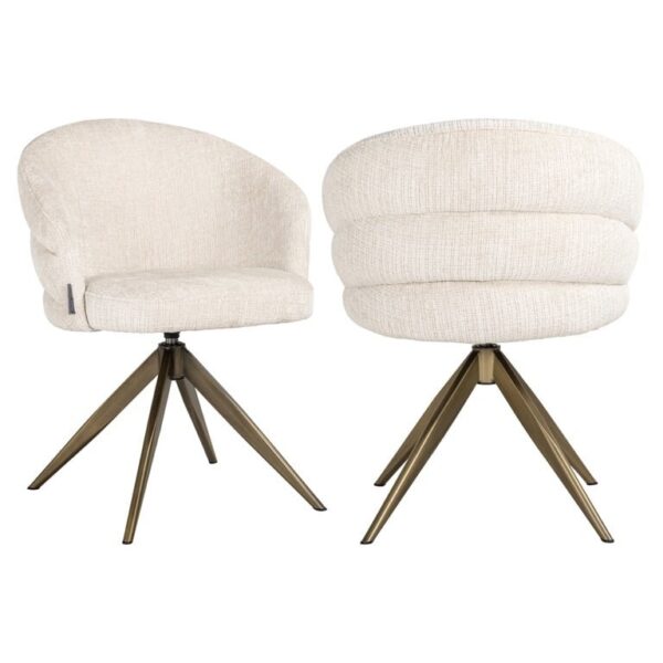 Scaun dining rotativ crem din tesatura chenille Zendaya