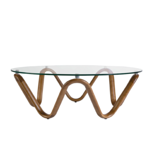 Masa de cafea maro din lemn si sticla Crystal