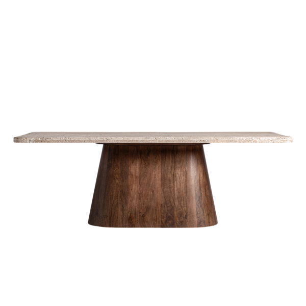 Masa dining maro din travertin si lemn 220x100 Sannum