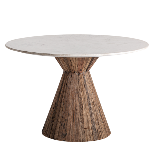 Masa dining rotunda maro/alba din lemn si marmura Ø120 Toigne