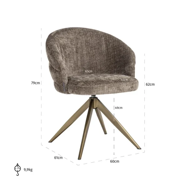 Scaun dining rotativ maro din tesatura chenille Zendaya - imagine 8