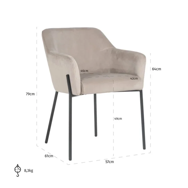 Scaun dining bej din catifea Fay - imagine 5