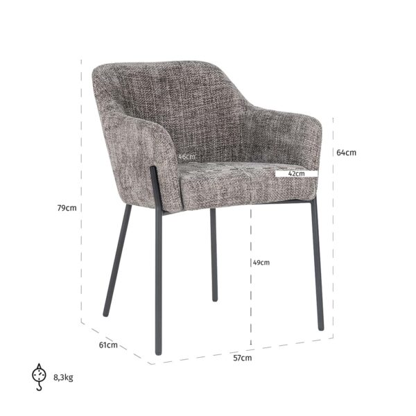 Scaun dining grej din tesatura texturata Fay - imagine 8