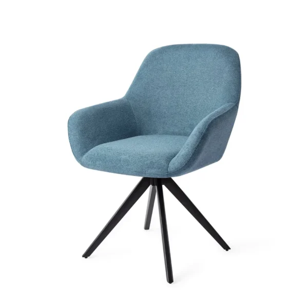 Set 2 scaune rotative dining din tesatura albastru/negru Kushi - imagine 2