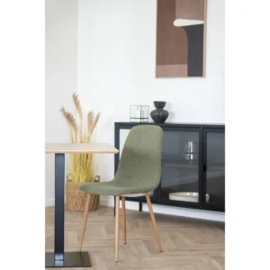 Set 2 scaune dining verde olive din tesatura boucle Stockholm