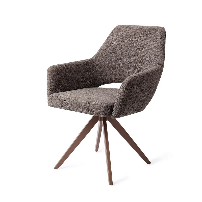 Set 2 scaune rotative dining din tesatura gri inchis/maro Yanai - imagine 2