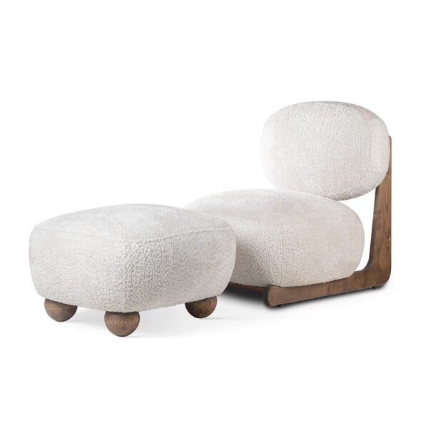 Fotoliu crem din tesatura boucle si cadru de lemn Baobab - imagine 3