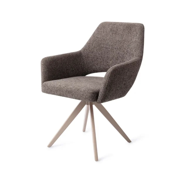 Set 2 scaune rotative dining din tesatura gri inchis/bej Yanai - imagine 2