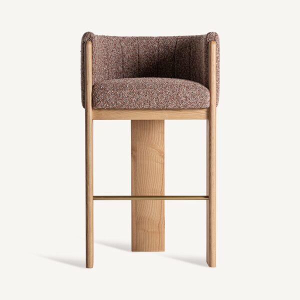 Scaun de bar maro/natur din catifea boucle Veyron - imagine 2