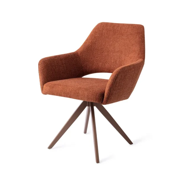 Set 2 scaune rotative dining din tesatura caramiziu/maro Yanai - imagine 3
