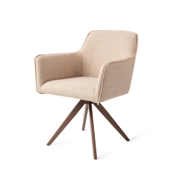 Set 2 scaune dining rotative din tesatura bej/maro Hofu - imagine 2