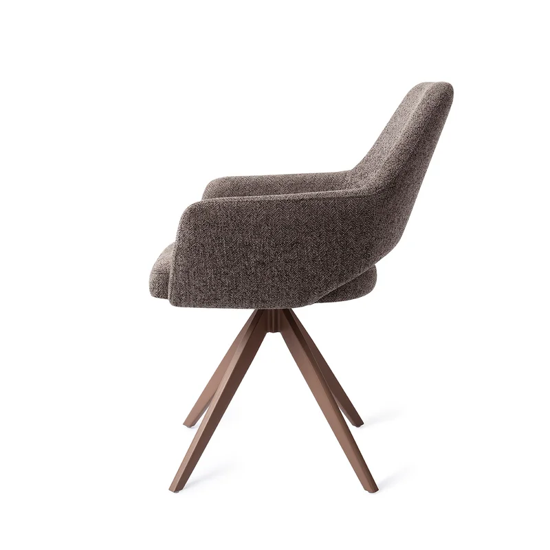 Set 2 scaune rotative dining din tesatura gri inchis/maro Yanai - imagine 3