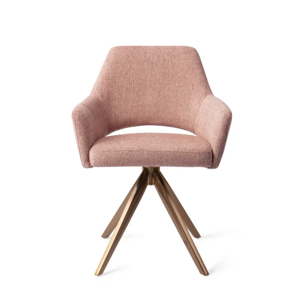 Set 2 scaune rotative dining din tesatura roz piersica/roze Yanai