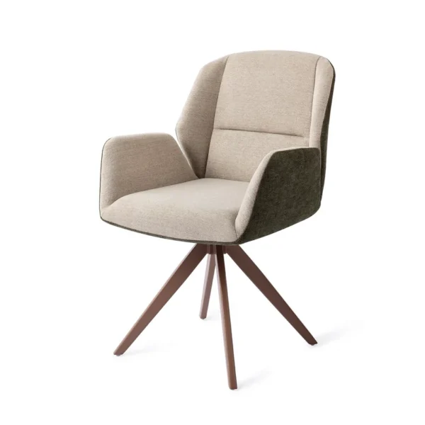 Set 2 scaune rotative dining din tesatura verde bej/maro Myoko - imagine 3