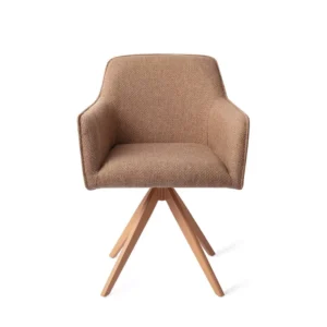 Set 2 scaune dining rotative din tesatura maro/peach Hofu