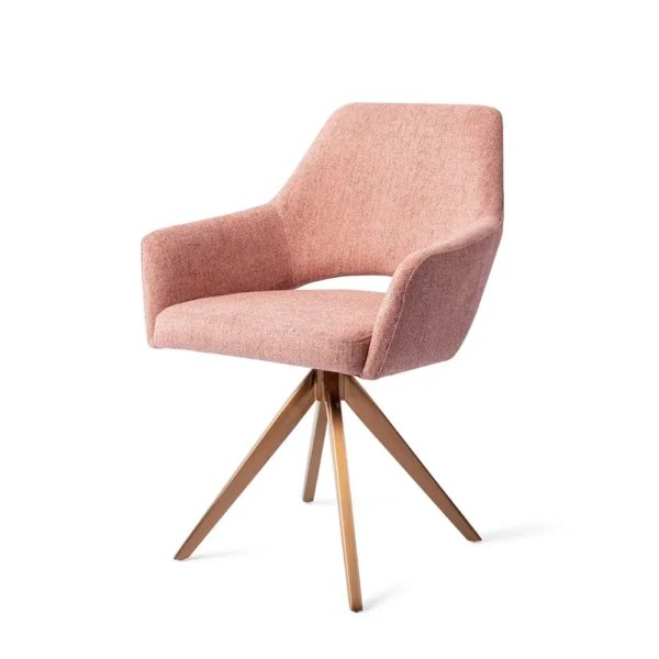 Set 2 scaune rotative dining din tesatura roz piersica/roze Yanai - imagine 3