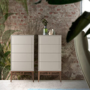 Comoda inalta gri/maro din MDF si lemn de nuc Gemini