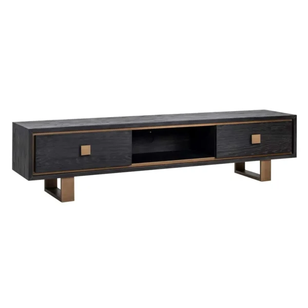 Comoda TV neagra din inox si furnir de stejar Hunter