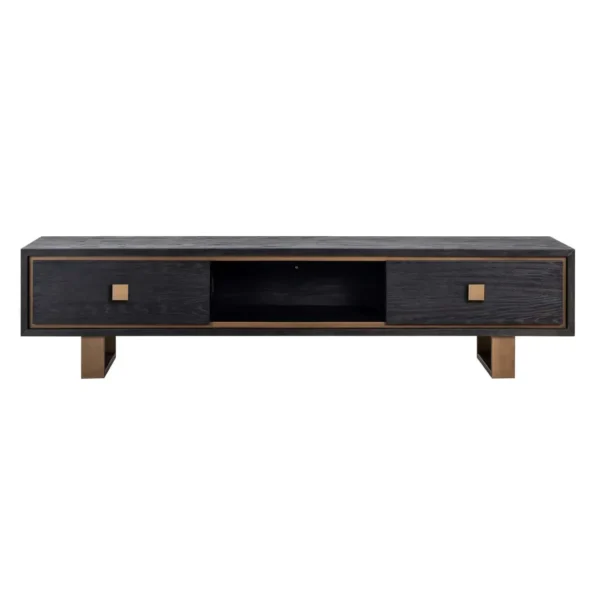 Comoda TV neagra din inox si furnir de stejar Hunter - imagine 3