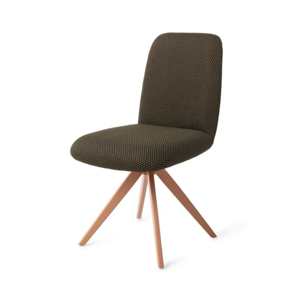 Set 2 scaune dining rotative din tesatura verde inchis/peach Taiwa - imagine 2
