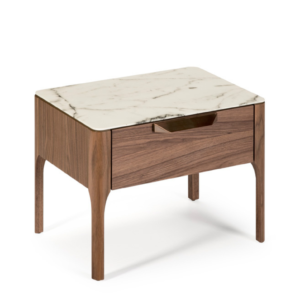 Noptiera maro din lemn de nuc si sticla Fiber