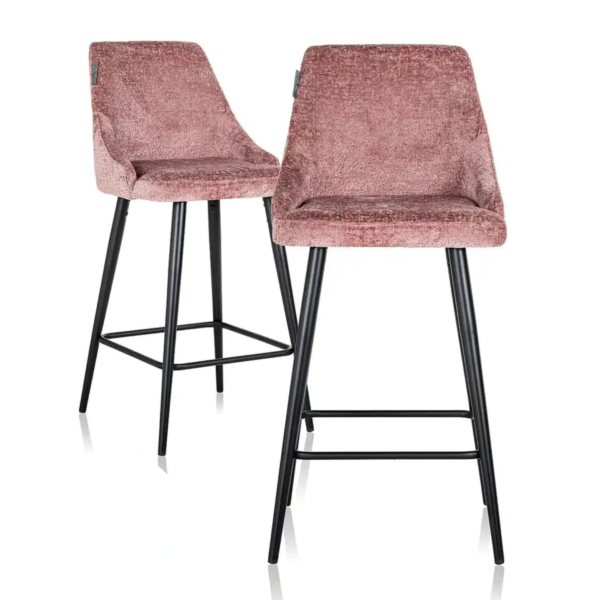 Set 2 scaune de bar roz din tesatura chenille si metal Brooke