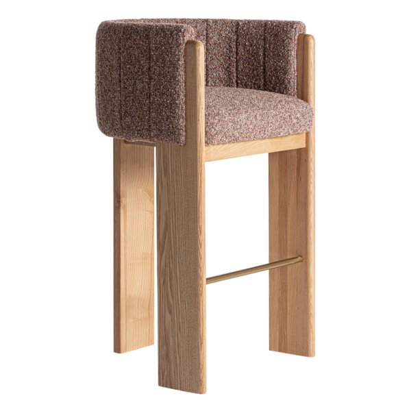 Scaun de bar maro/natur din catifea boucle Veyron