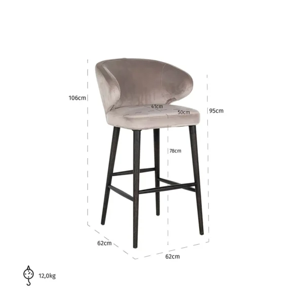 Scaun de bar bej din catifea H106cm Indigo - imagine 9