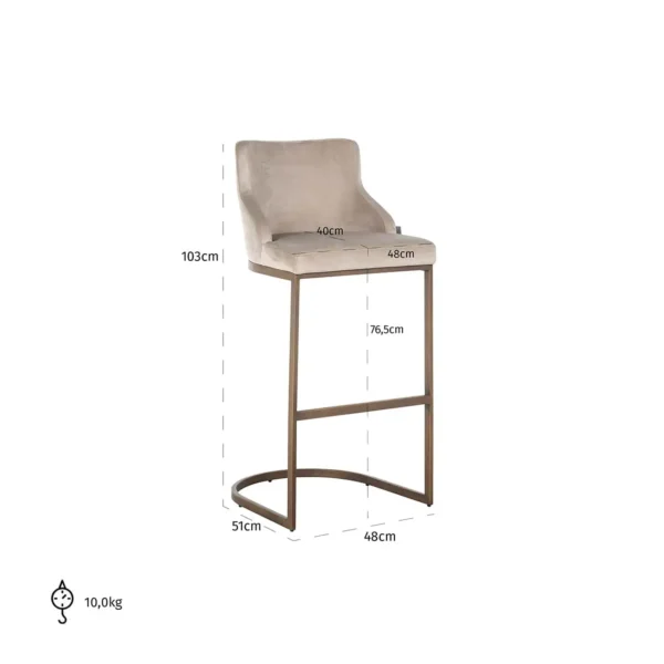 Scaun de bar catifea bej auriu aramiu H103cm Bolton - imagine 6