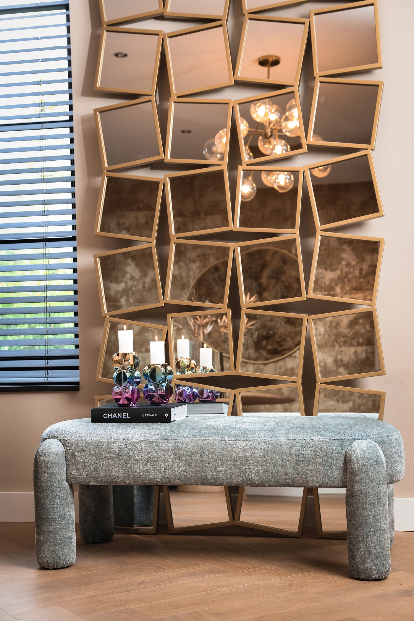 Bancheta albastru deschis din tesatura chenille Holly - imagine 2