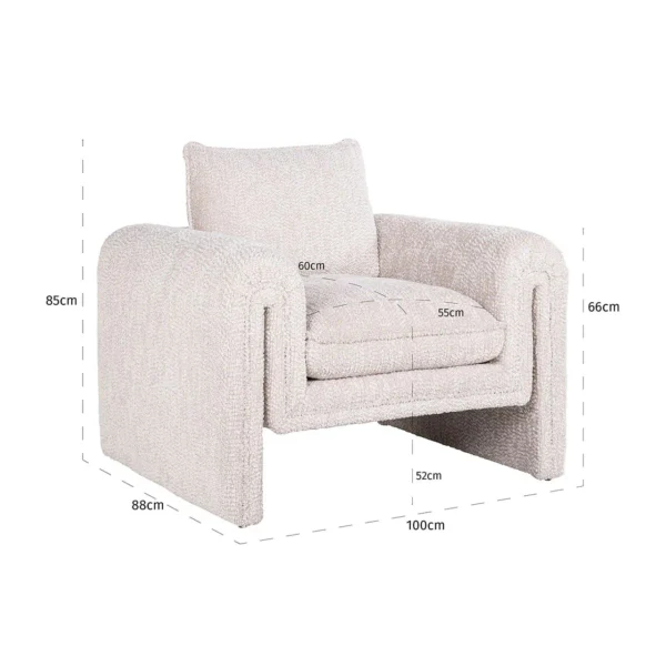 Fotoliu crem din tesatura boucle si lemn de pin Sandro - imagine 8