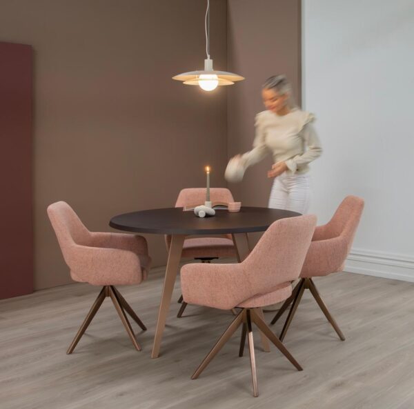 Set 2 scaune rotative dining din tesatura roz piersica/roze Yanai - imagine 2
