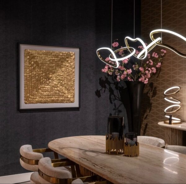 Lustra LED aurie aramie din metal si sticla Flyn - imagine 2