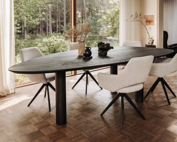 Set 2 scaune rotative dining din tesatura gri deschis/negru Yanai - imagine 2