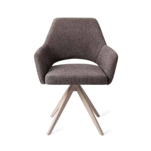 Set 2 scaune rotative dining din tesatura gri inchis/bej Yanai