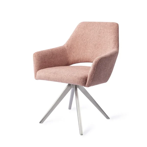 Set 2 scaune rotative dining din tesatura roz piersica/argintiu Yanai - imagine 2