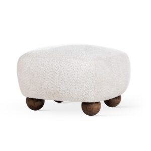 Taburet crem din tesatura boucle si cadru de lemn Baobab