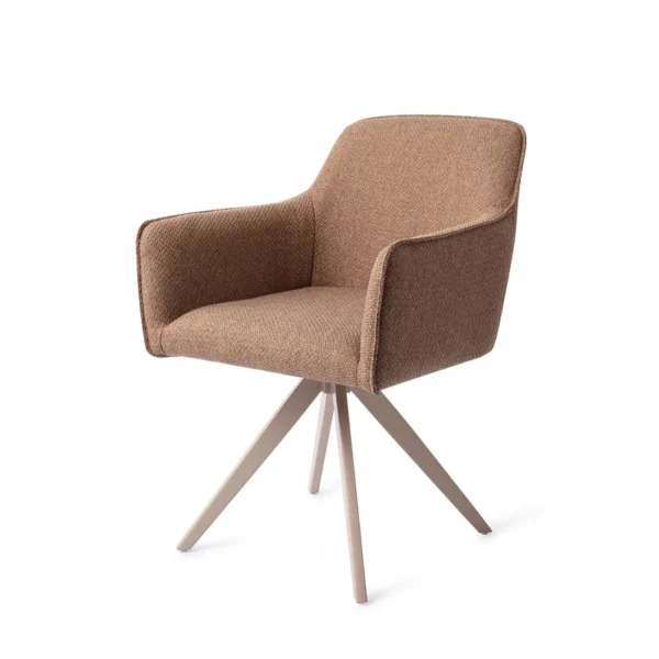 Set 2 scaune dining rotative din tesatura maro/bej Hofu - imagine 2